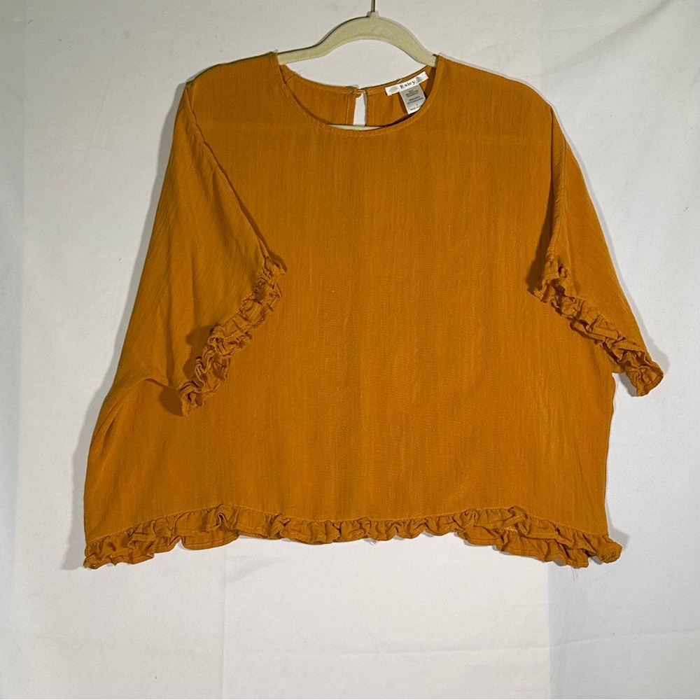 Esley Pumpkin Orange Linen Feel Boutique Style Top‎ with Ruffle Hems Women's L
